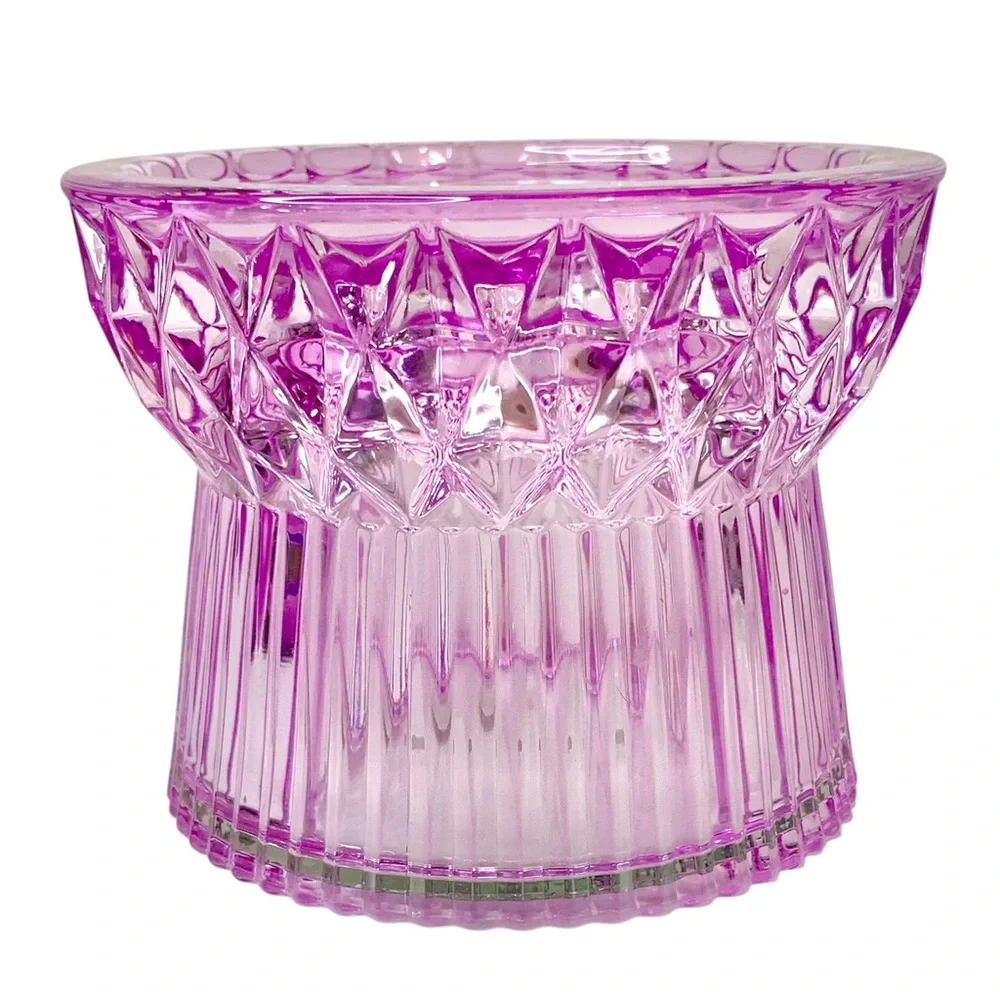 WHITE BARN Faceted Purple Glass 3 Wick Candle Holder
